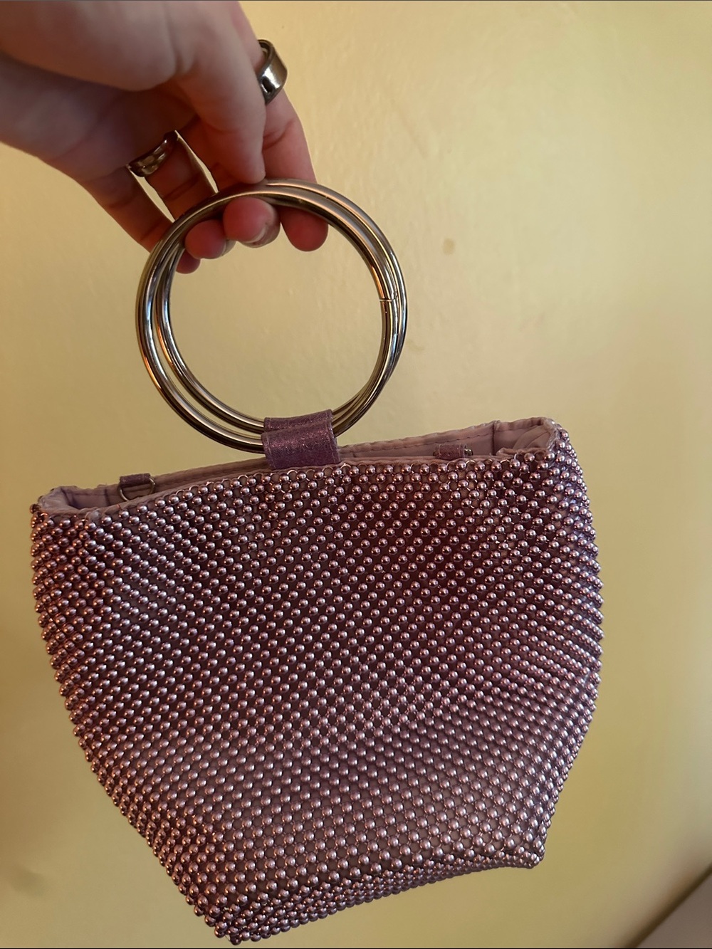 Beaded Ring-Handle Wristlet Clutch in Light Purple